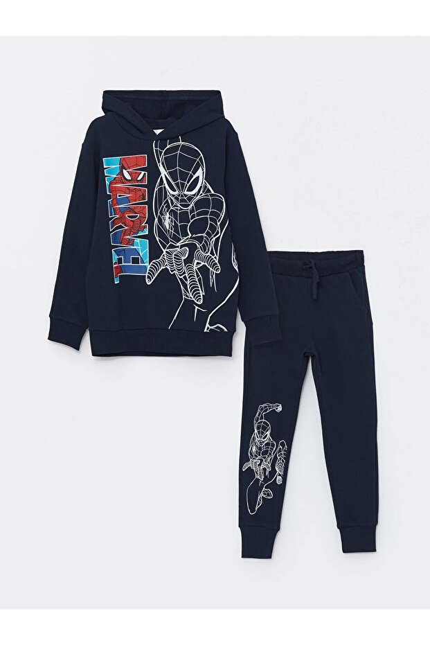 Lcw Kids New Navy Blue Hooded Spiderman Printed Boys Tracksuit Set