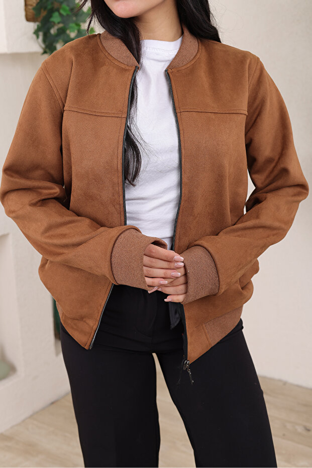 سترة بومبر كوليدج من جلد الغزال - 1