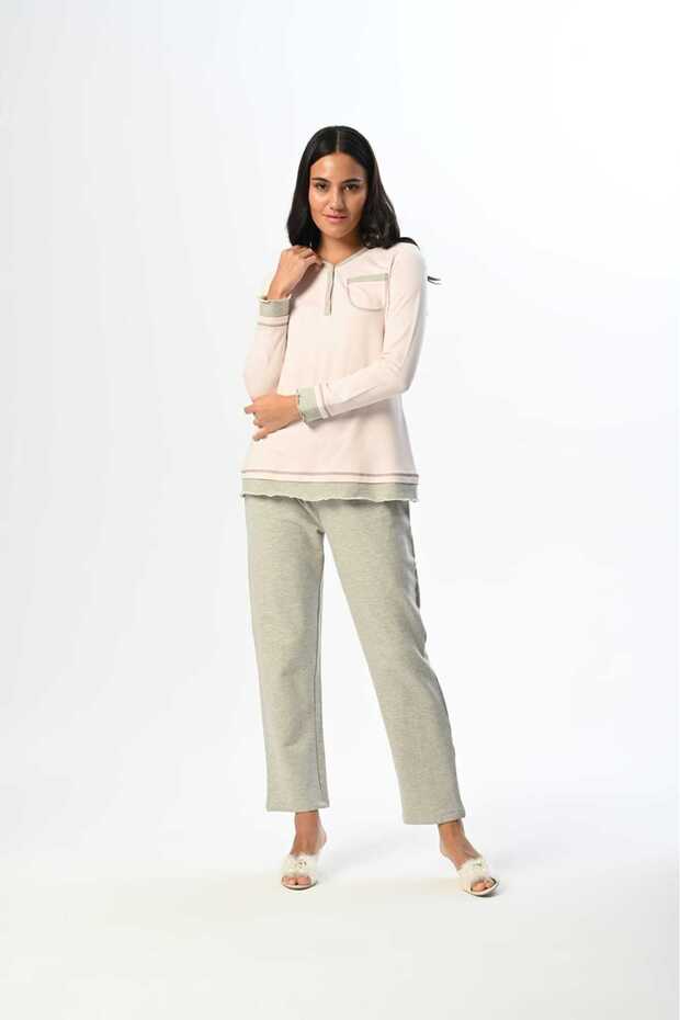 Button Collar Long Sleeve Women's Pajamas Set
