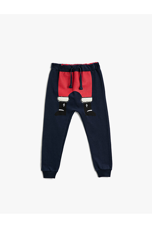 Jogger Sweatpants New Year Themed Santa Claus Printed Tie Waist