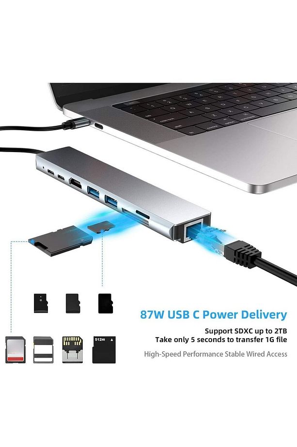 Cf55 Macbook Uyumlu Type-c To 2*usb 3.0 4k Hdmı Ethernet Pd Çevirici Hub Adaptör - 5
