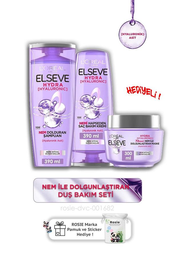 Hydra Hyaluronik Şampuan 390 Ml,Bakım Kremi 390 ml, Maske 300 ml ve ROSIE - 1