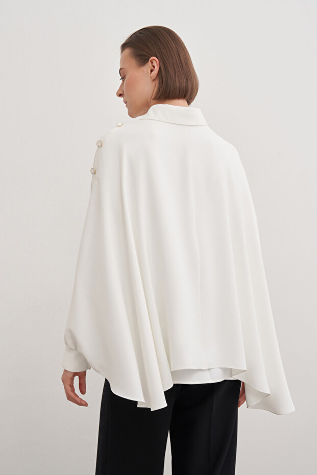 Pelerinli Düğmeli Bluz - 6