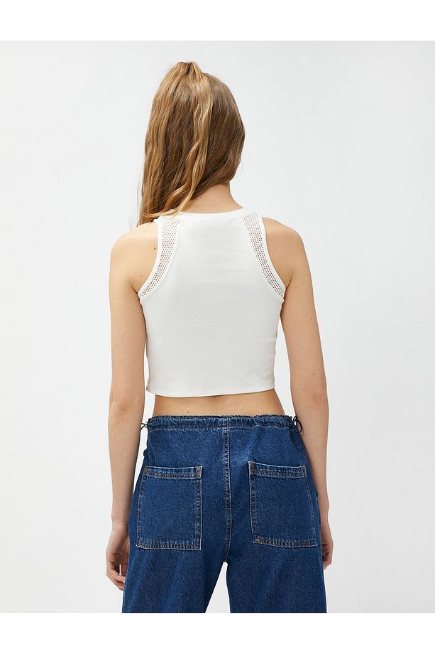 Crop Atlet Halter Yaka File Detaylı Pamuklu - 4