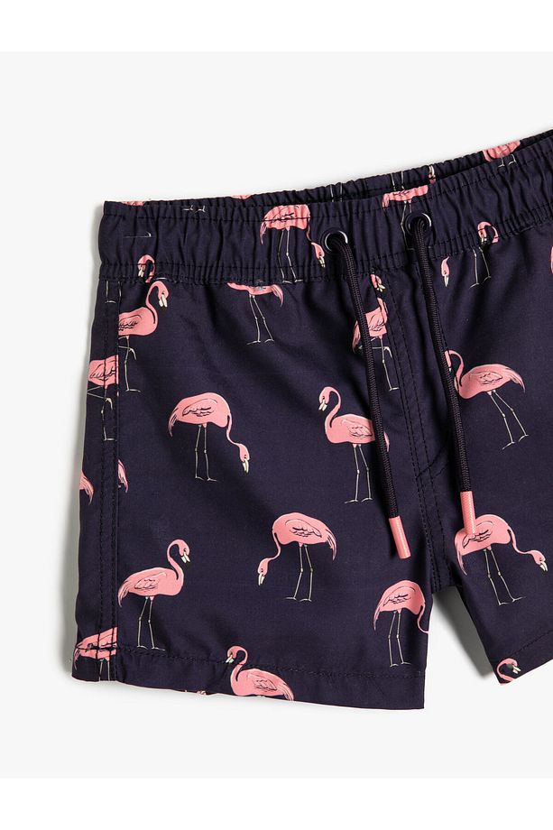 Deniz Şortu Flamingo Baskılı Beli Bağlamalı File Astarlı - 3