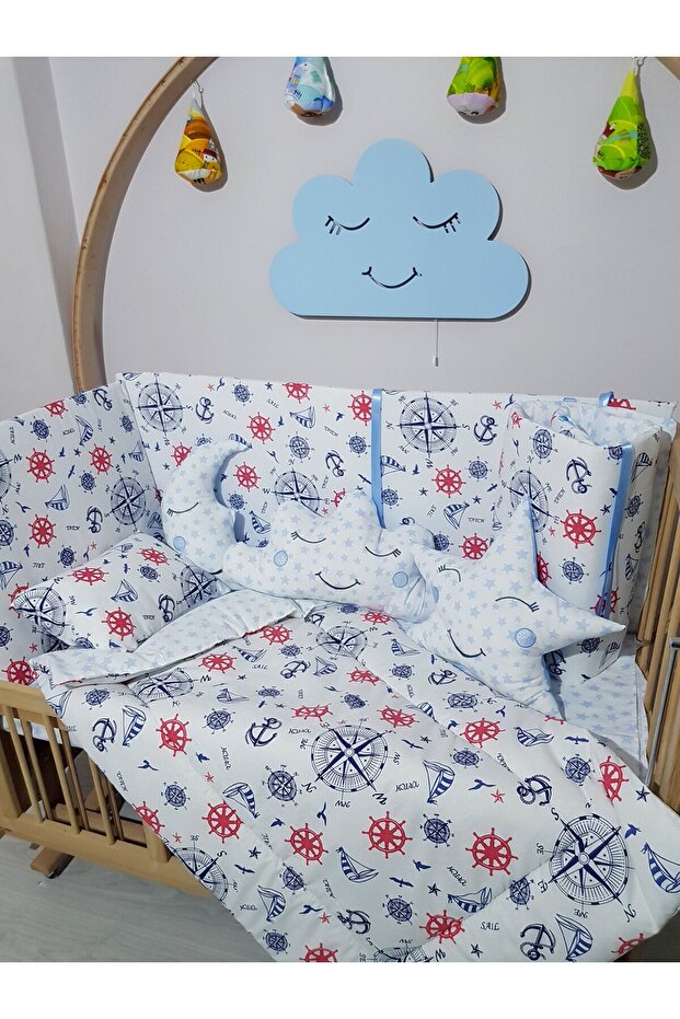 60X120 Baby Sleeping Set - Without Mosquito Net - Compass Patterned 128-39 (Excluding Furniture Crib)