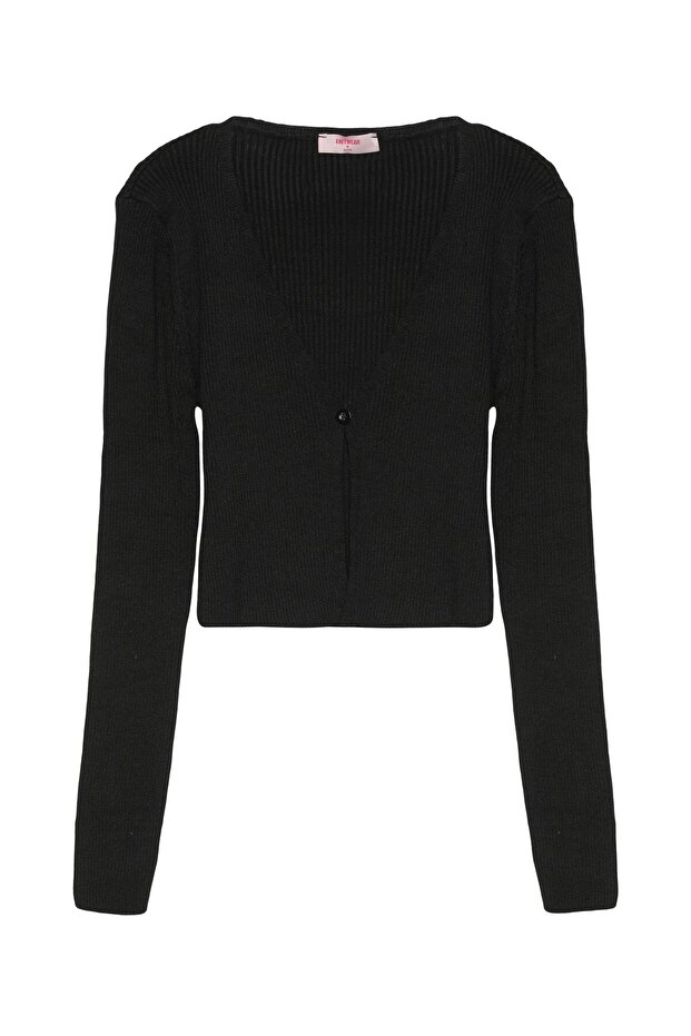 Basic V Yaka Hırka Siyah - 1