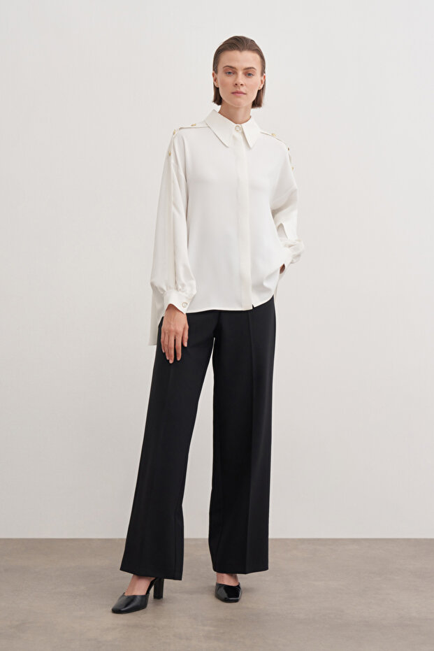 Pelerinli Düğmeli Bluz - 5