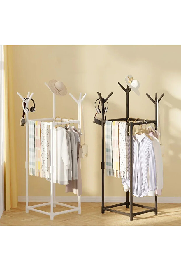 Multi Functional Rectangular Floor To Ceiling Clothes Hanger with Hat,Bag Storage Rack Hanger Can... - 5