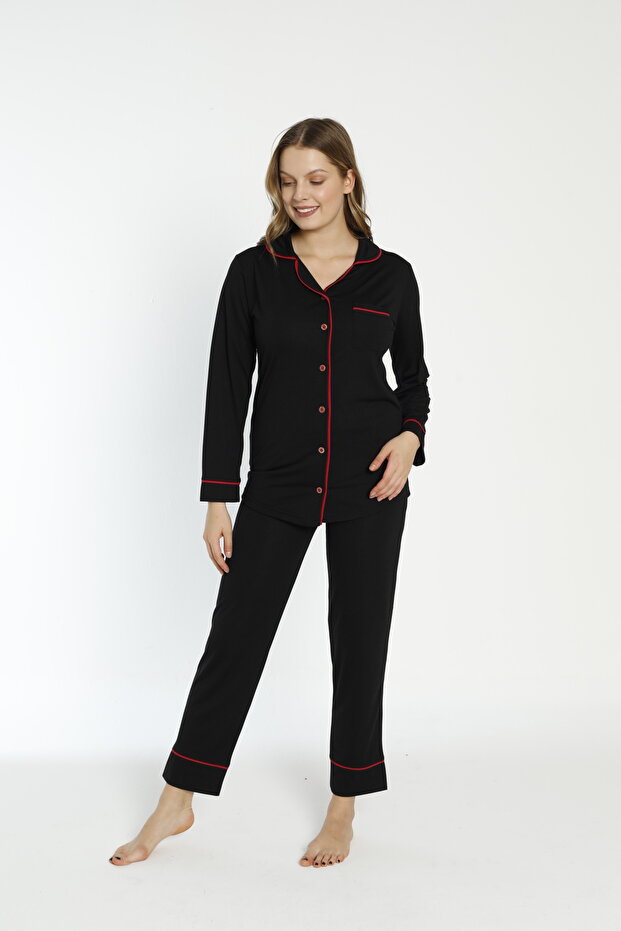 طقم بيجامة بأزرار بيضاء - 4