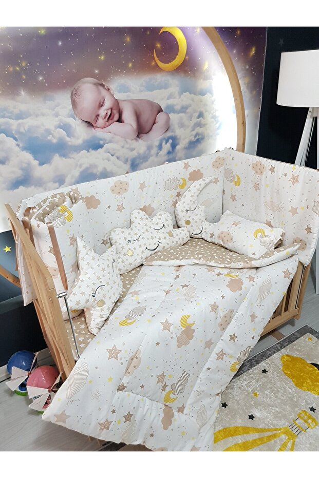60X120 Baby Sleeping Set - Without Mosquito Net - Ay Bulut Yıldız 152-35 (Excluding Furniture Crib)