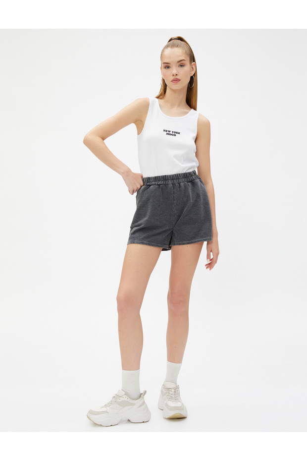 Printed Ribbed Tank Top U Neck Viscose Blended