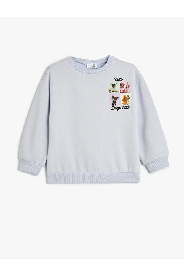 Sweatshirt with Dog Print, Crew Neck, Long Sleeves, Embossed