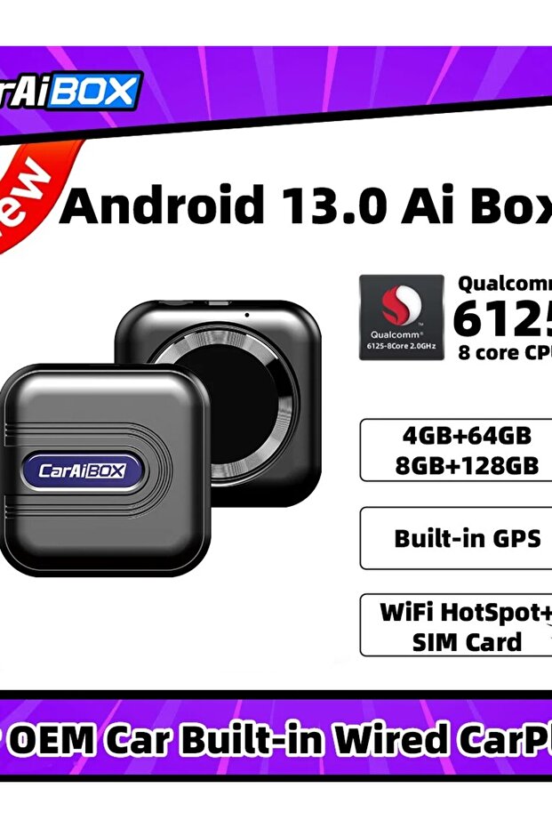 CarAiBOX New CarPlay Ai Box Qualcomm 6125 8-Core CPU Android 13.0 System Wireless CarPlay Android... - 8