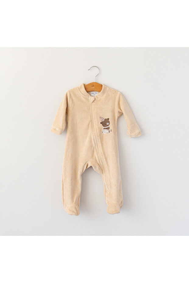 Velvet Sleeping Bag - Teddy Bear Embroidered
