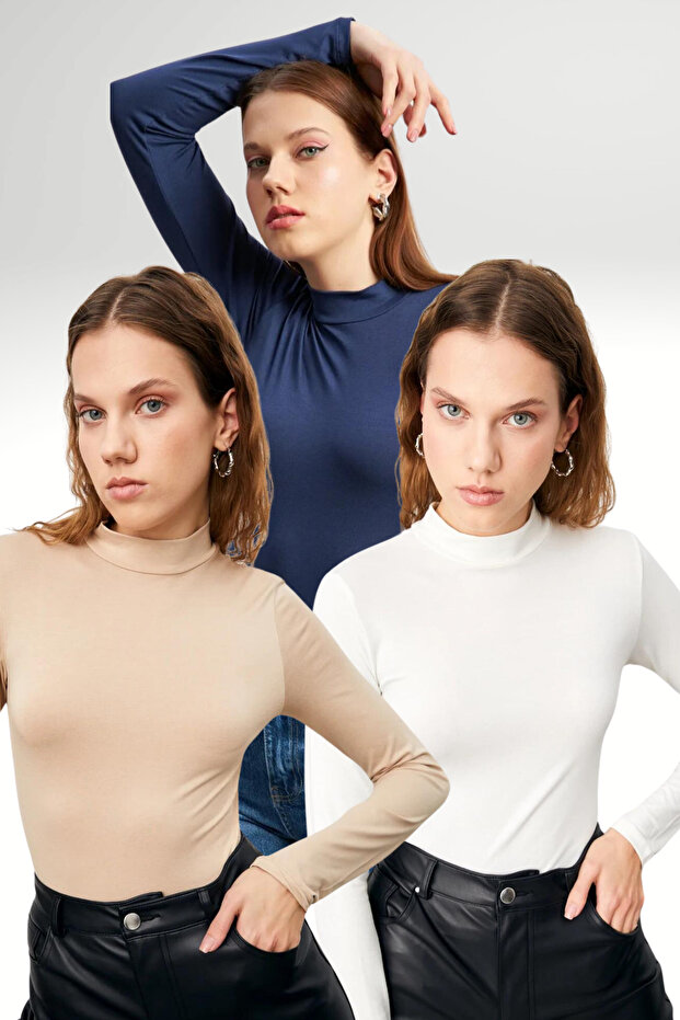 Women's Cream Navy Blue White 3-Piece Body