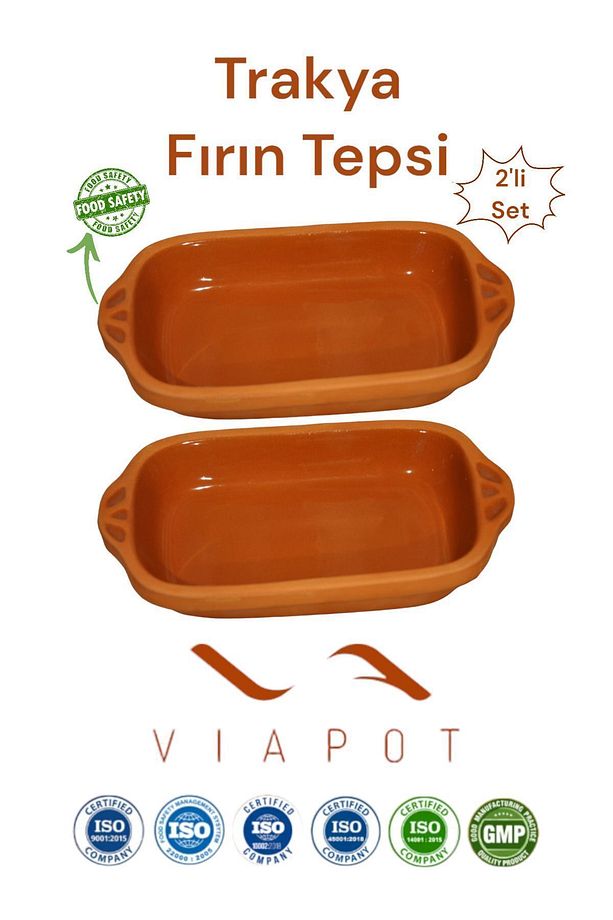 2 Adet Trakya Güveç Fırın Tepsı Içi Sırlı Çömlek 24x14x4cm 540ml - 1