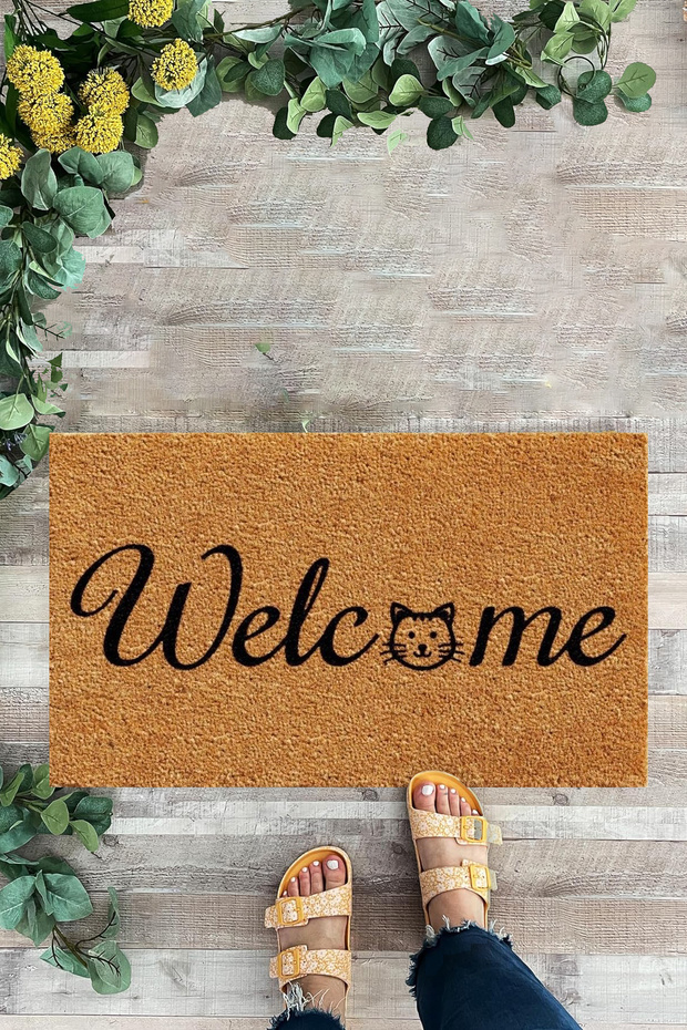 Kedi Desenli, Welcome, İç ve Dış Kapı Önü Paspası - 1