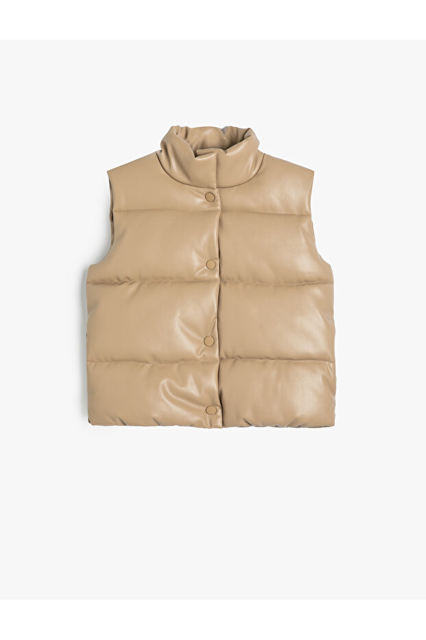 Inflatable Vest Leather Look Snap Closure Stand Collar Waterproof