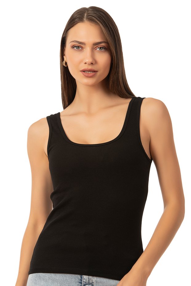 Özkan 26815 Women's Soft Cotton Camisole Ribbed Flexible Comfortable Thick Strap Knitted Tank Top Blouse