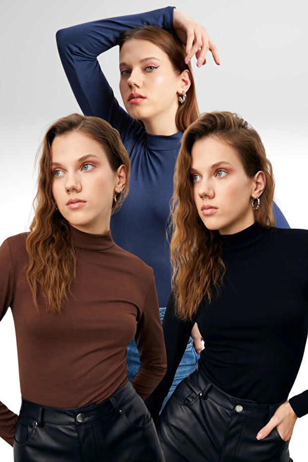 Women's Black Bitter Brown Navy Blue 3-Piece Body