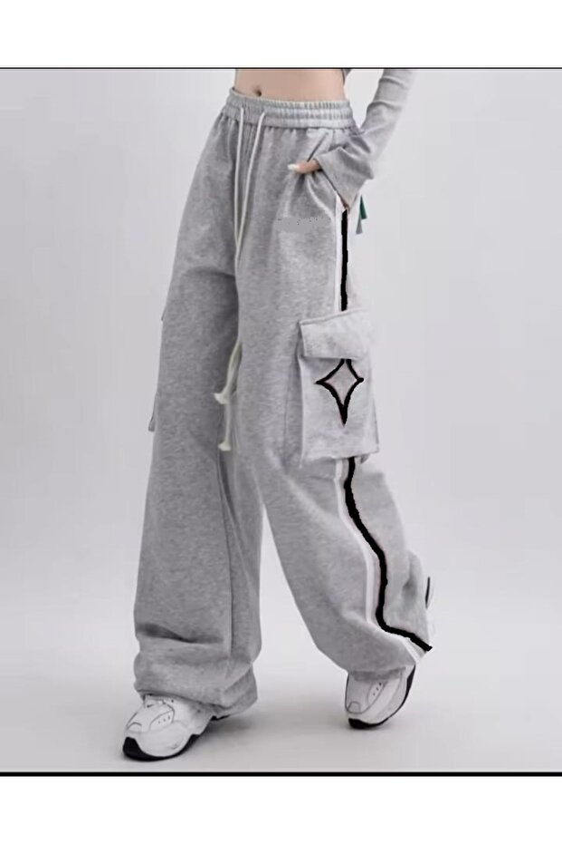 جيب البضائع الجانب مخطط قابل للتعديل السراويل Sweatpants