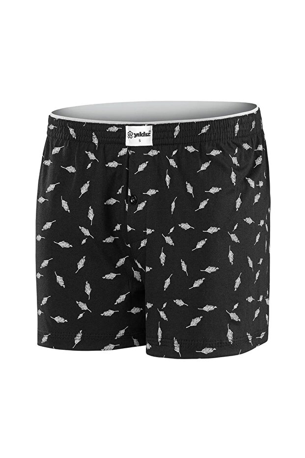 43 Navy Blue Leaf Patterned Loose Fit Men's Boxers
