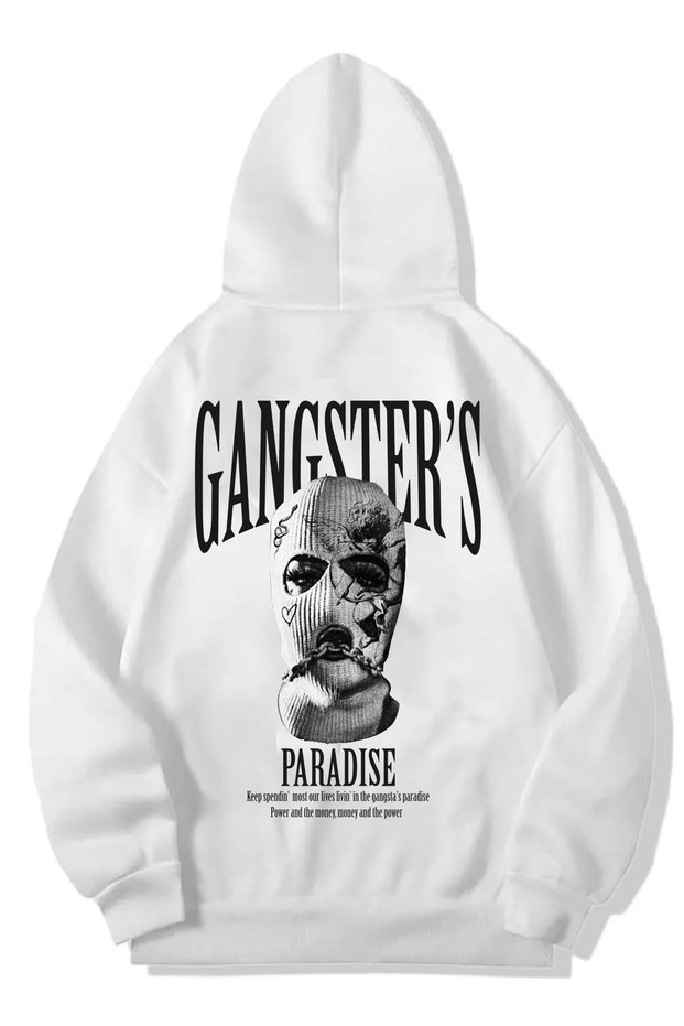 White Hooded Unisex Sweatshirt - Gangsters Back Printed