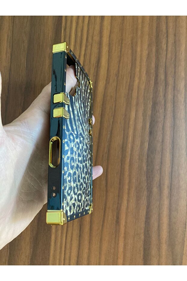 iPhone 16 Ring Leopard Pattern Gold Frame Cover Case Cover Ring Case - 2