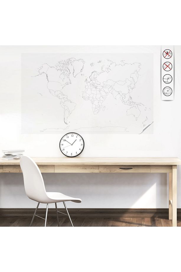 150x258 cm Statik Kağıt Renksiz Dilsiz Dünya Haritası- Tahta Kalem Hediyeli - 1