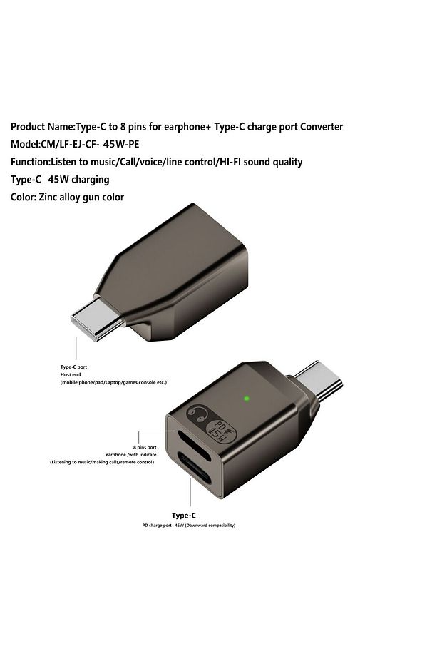 Type C to Type C ve Lightning 45W Hızlı Şarj Kulaklık Dönüştürücü OTGCL - 5