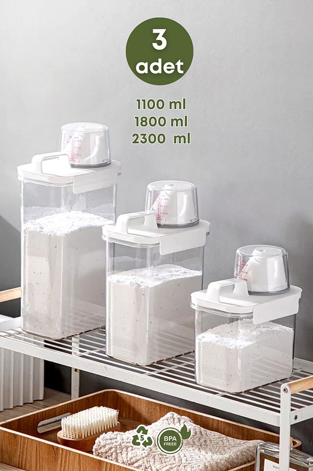 3 Lü Sızdırmaz Depolama Deterjan Saklama Kutusu-deterjan Etiketi Hediyeli 1100 ml 1800 ml 2300 ml - 1