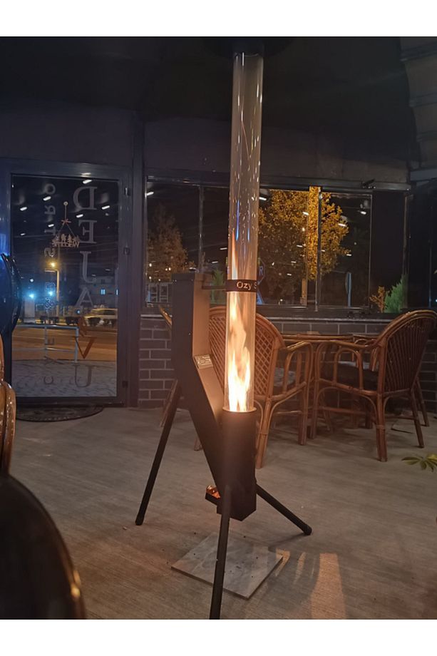 Ozystove Pelet Sobası Camlı Şömine Dış Mekan Bahçe Kule Pramit Roket Tipi Isıtıcı. - 3