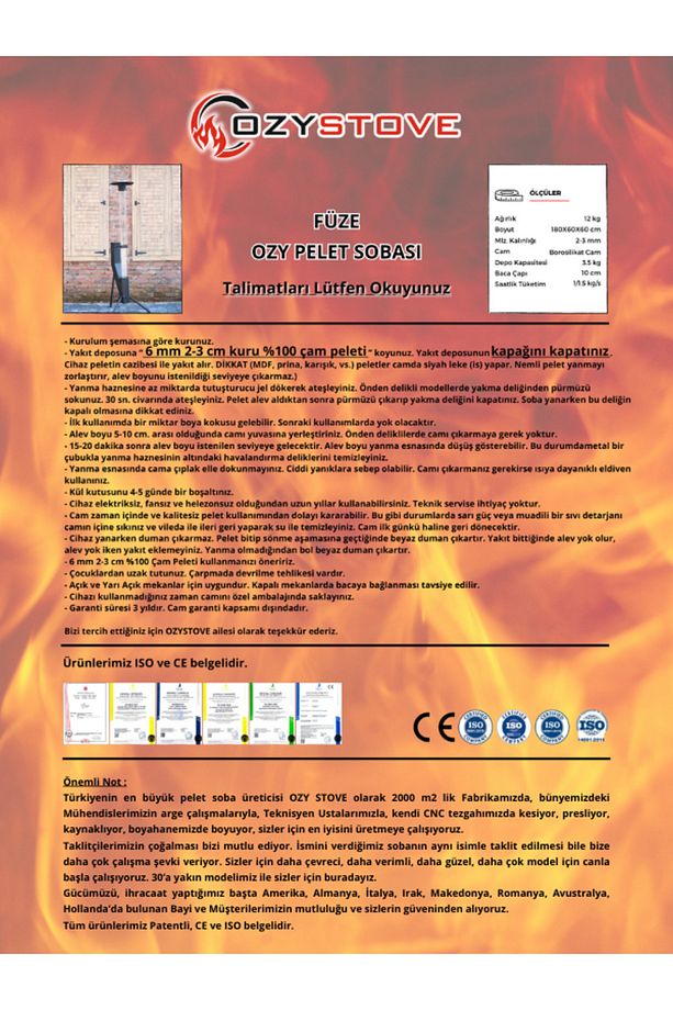Ozystove Pelet Sobası Camlı Şömine Dış Mekan Bahçe Kule Pramit Roket Tipi Isıtıcı. - 6