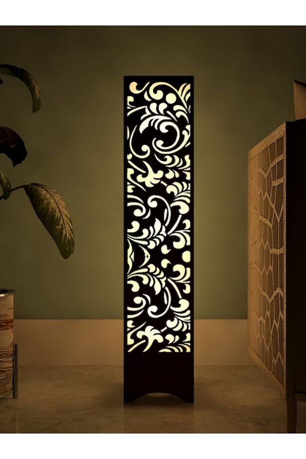 Büyük Çiçek Desenli Ahşap Lambader 100cm - Dekoratif Gece Aydınlatması Gece Lambası - 2