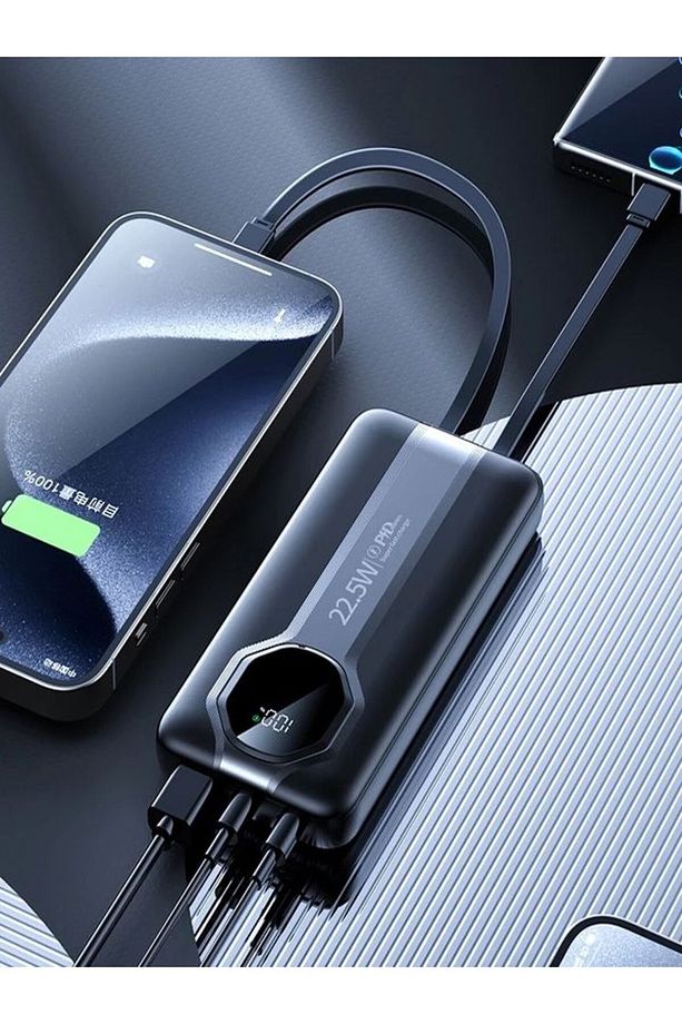 5in1 10000mAh 22,5w Hızlı Şarj 2USB Lighting&Type-C Kablolu Taşınabilir Şarj Powerbank - 6