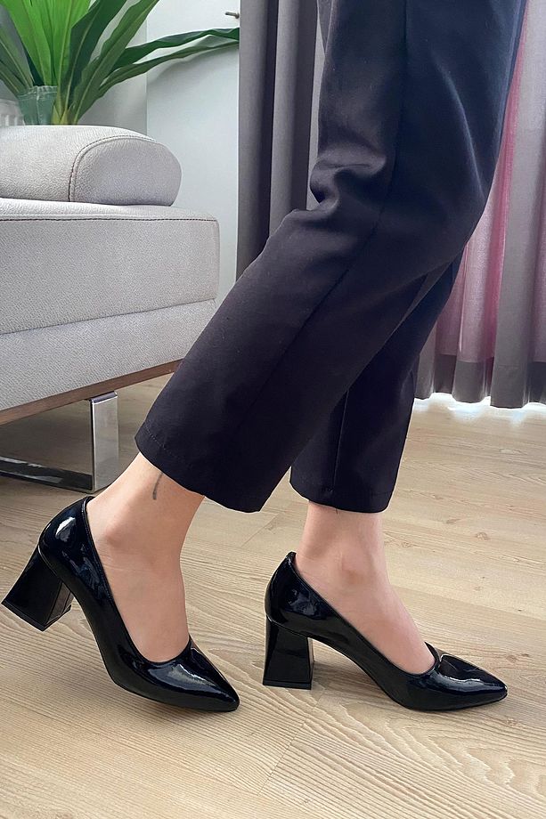 Kadın Nova Siyah Rugan 6,5 cm Kalın Topuklu Stiletto - 3