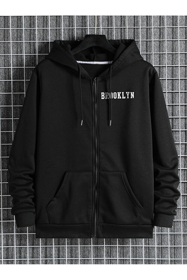 Brooklyn Printed Hooded Seasonal Zippered Cardigan Sweatshirt