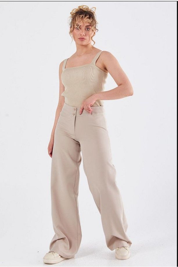 59056 Önden Çift Düğmeli Bol Paça Pantolon Qys Pantolon 59056 #23-04# - 2