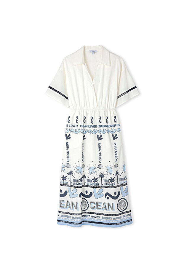 Desenli poplin elbise - 3