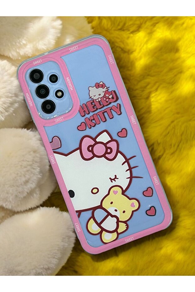 Galaxy A13 and A23 Compatible Hello Kity Patterned 0.2 mm Camera Protection Transparent Case - 1