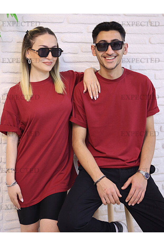 Lover Couple Combination Oversize Basic Bumbac Simplu Tricou - 2 Piese - 1