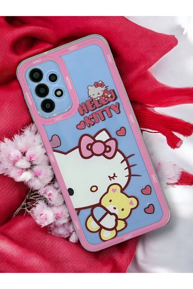 Galaxy A13 and A23 Compatible Hello Kity Patterned 0.2 mm Camera Protection Transparent Case - 2