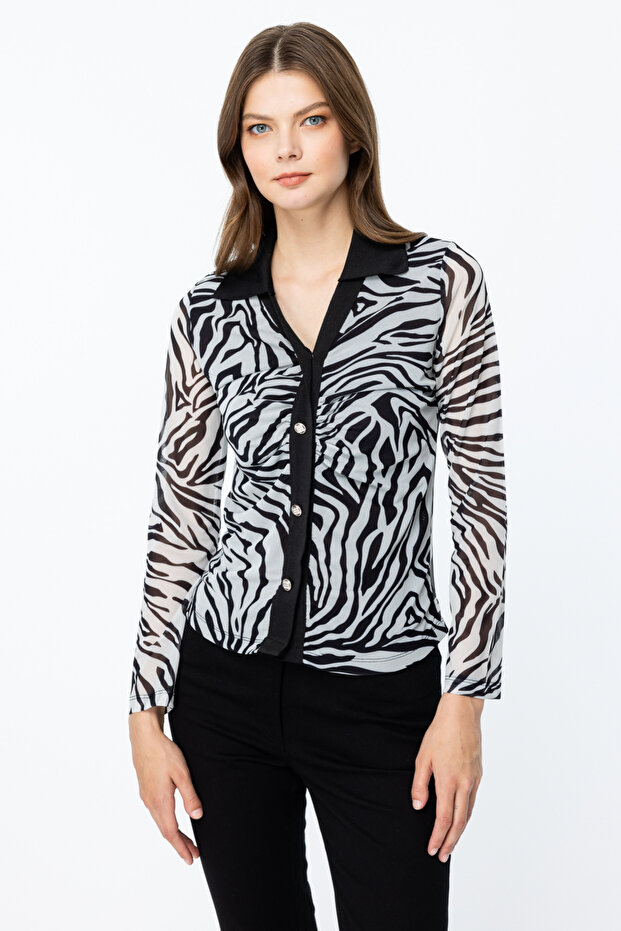 Self Patterned Tulle Shirt - 2