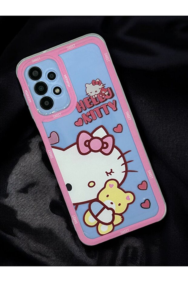 Galaxy A13 and A23 Compatible Hello Kity Patterned 0.2 mm Camera Protection Transparent Case - 3