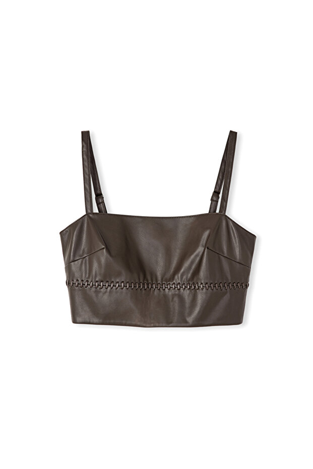 Δερμάτινη μπλούζα crop - 3