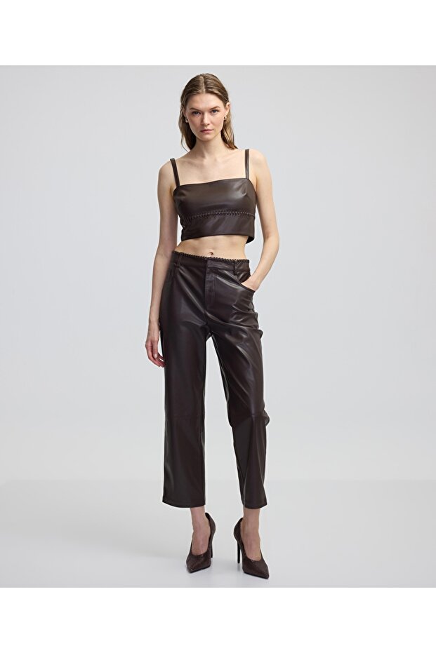 Δερμάτινη μπλούζα crop - 2