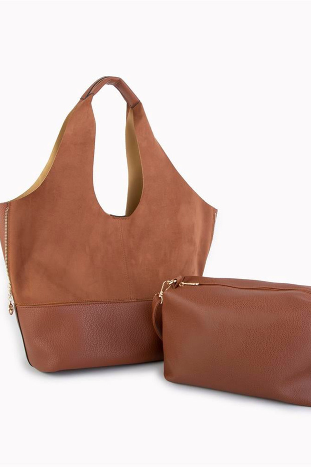 Women's Shoulder Bag Suede - Tan
