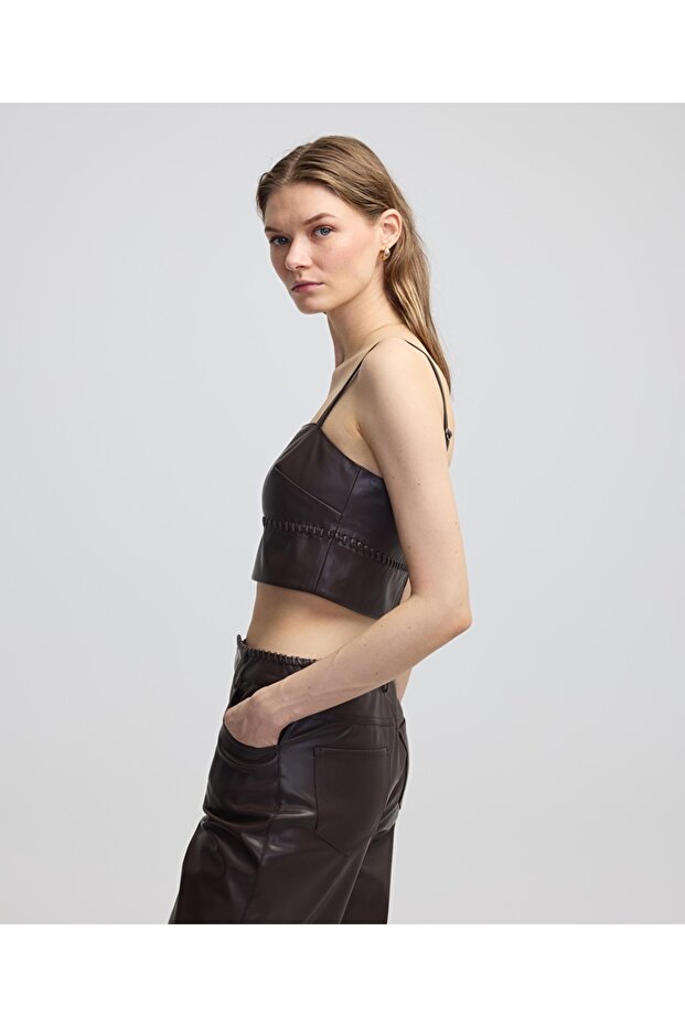 Δερμάτινη μπλούζα crop - 5
