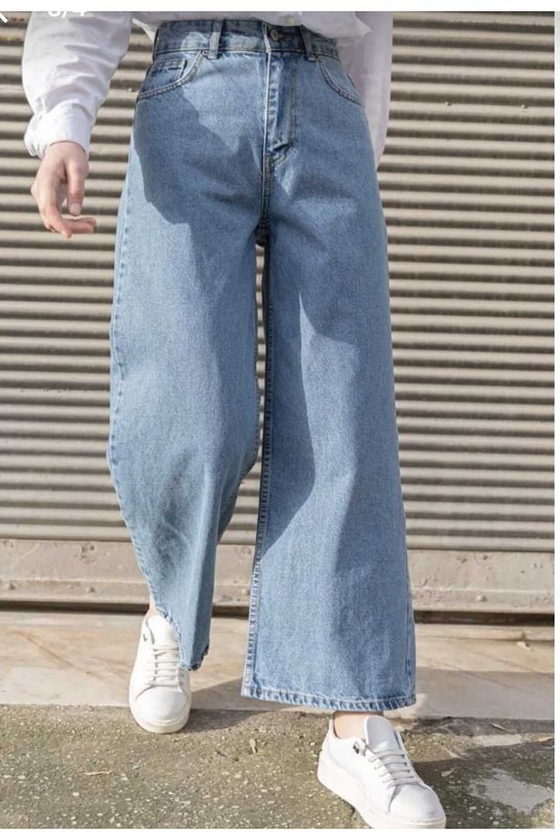 Midi Boy Asit Yıkama Bol Paça Kot Pantolon Kadın Rahat Kalıp Jean - 5